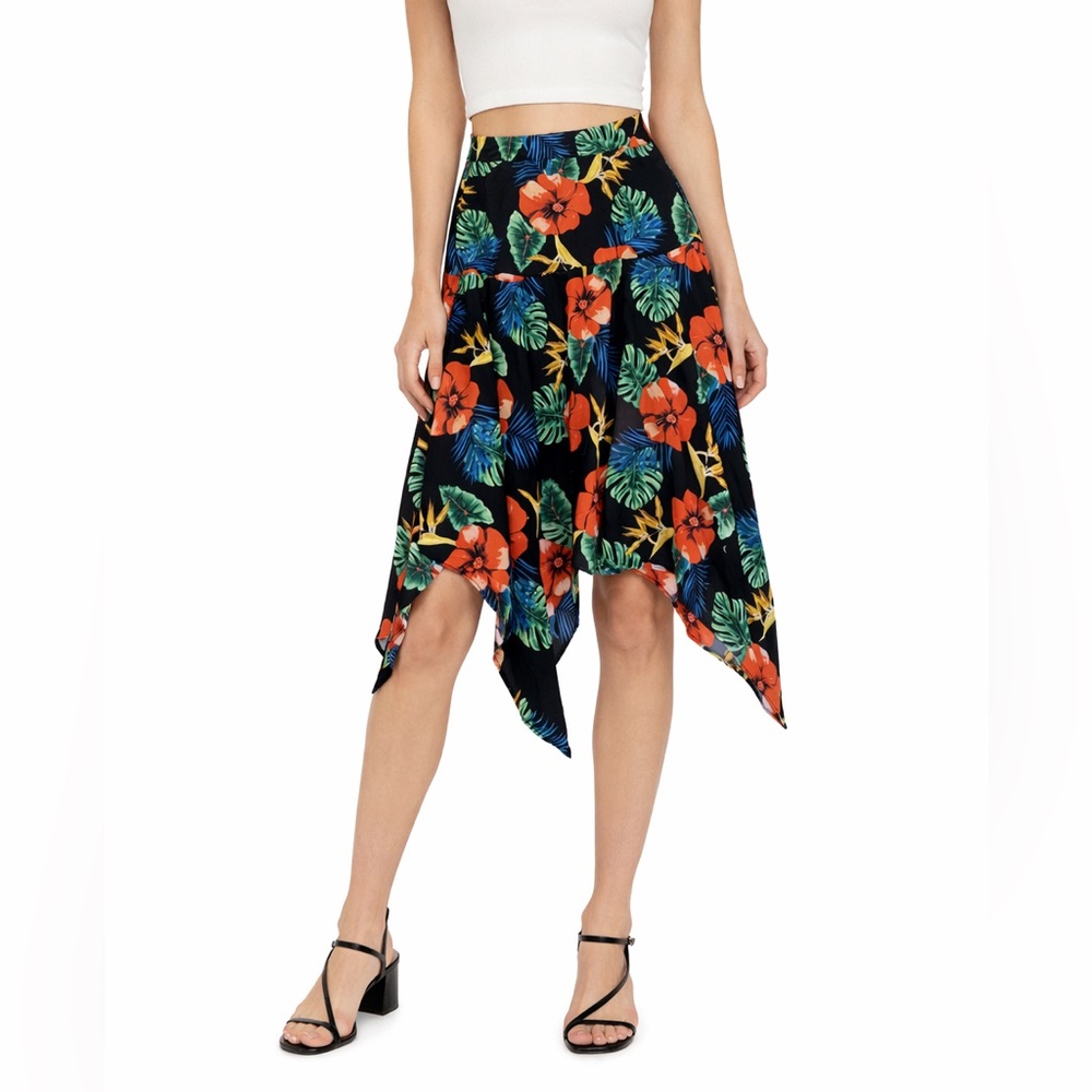 Follow Me Handkerchief Skirt floral black orange tropical size M/L